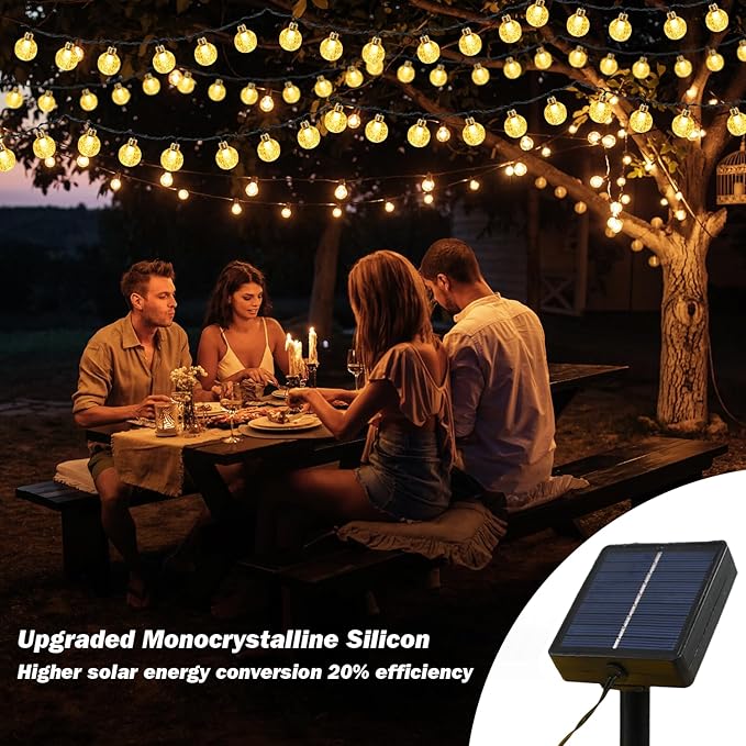 Solar Lights Outdoor Waterproof, 2 Pack Total 120LED 72FT Solar String Lights for Outside with 8 Modes, Outdoor String Lights Crystal Globe Patio Lights for Garden Yard Party Decor (Warm White)