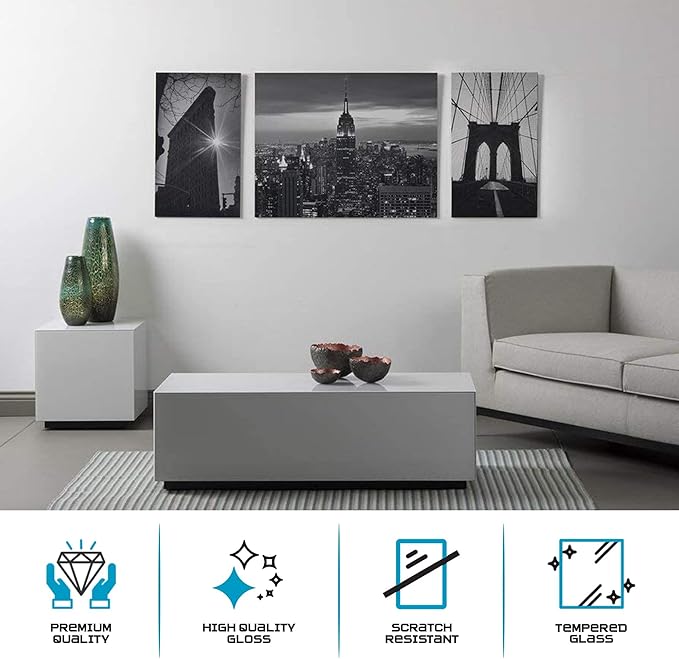 SONOROUS Premium Tempered Glass Coffee Table - Modern White Rectangular Coffee Tables for Living Room - High Gloss Fingerprint Resistant Mid Century Design - Stylish Living Room Furniture & Décor