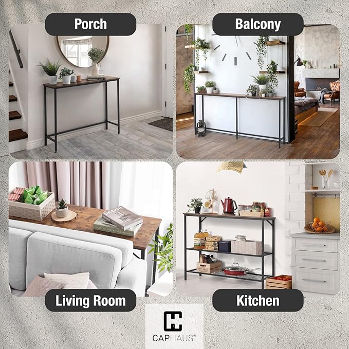 CAPHAUS 41” Classic Console Table for Entryway, Modern Sofa Tableau for Living Room, Industrial Console Mesa, Snack Entrance Table for Hallway, Accent Behind Couch Plant Table, Grey Oak