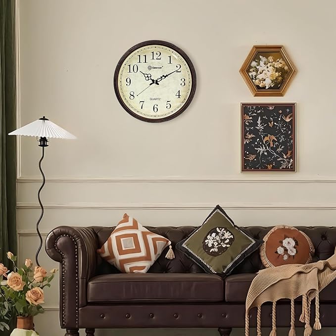 Geevon Vintage Wall Clock, Silent 16" Non Ticking Retro Round Clock Quartz Decorative Battery Operated Wall Clock for Kitchen,Office,Classroom,Bedroom,Living Room Decor