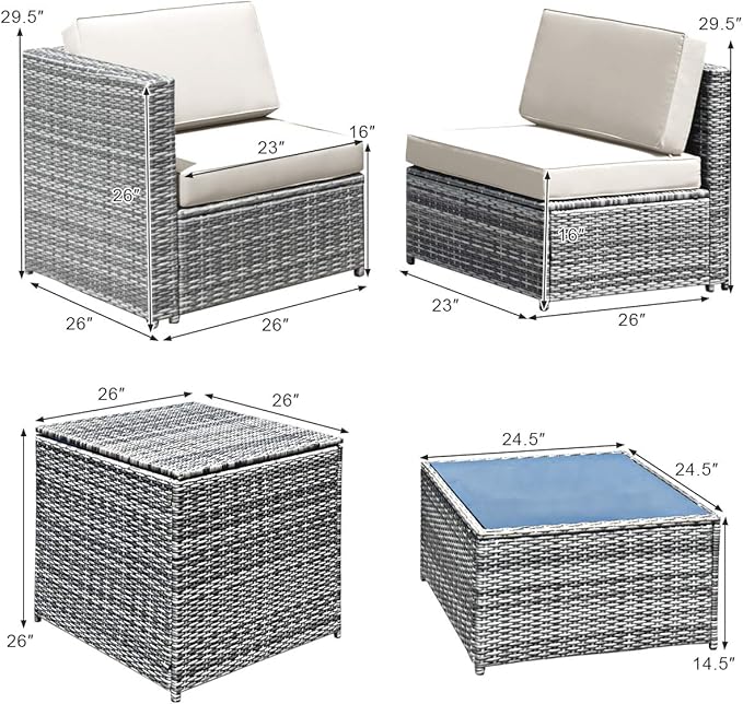 HAPPYGRILL 8-Pieces Patio Furniture Set Outdoor Rattan Conversation Set with Storage Box Sectional Wicker Sofa Set with Coffee Table and Cushions for Garden Backyard