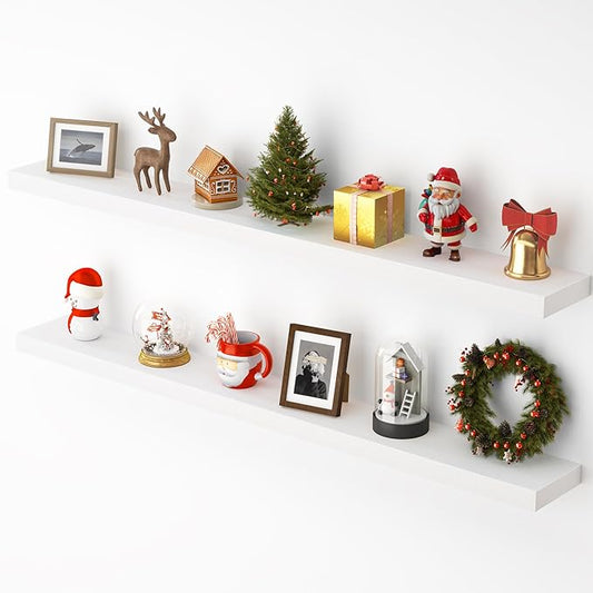 Heimlove 55 Inch Floating Shelves for Wall,Extra Long Mounted Storage Wall Shelves with Invisible Metal Bracket for Bedroom Living Room Kitchen Office Set of 2,White