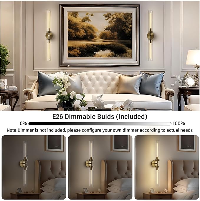 Brass Wall Sconce, 30" Knurling Sconces,Bathroom Vanity Light Fixtures, Modern Wall Lights for Mirror Living Room, Bathroom, Hallway,Staircase (1 Pack)