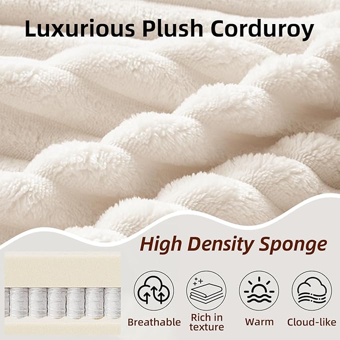 134 Inch Cloud Sectional Couch with L-Shape Chaise,Modern Upholstered Couches with Deep Seat,Corduroy Sponge Compressed Sofa for Living Room,No Assembly Required (Off White, U-Shaped Sofa)