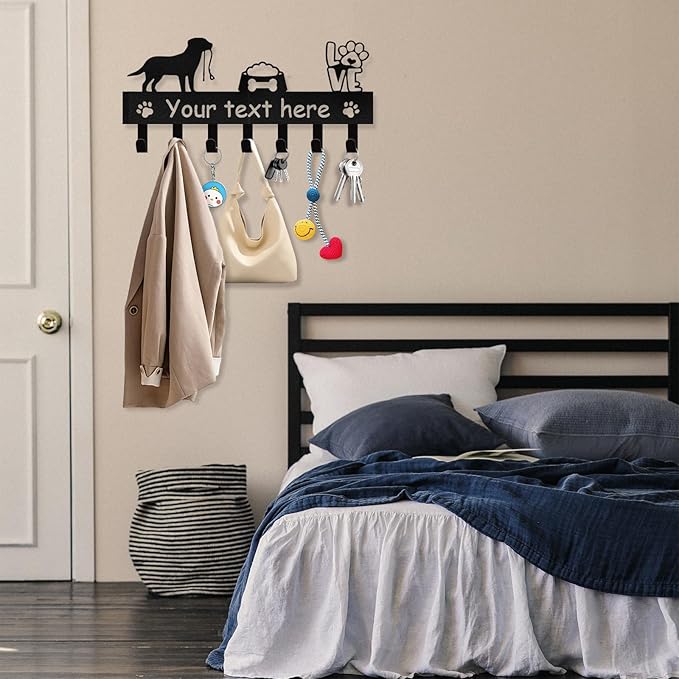 Personalized Dog Leash Holder for Wall - Dog Stuff Storage Organizer, Custom Name Key Holder Wall Mount, Metal Dog Leash Hooks for Wall Decorative, Key Rack Gift for Dog Lovers, Dog Room Decor