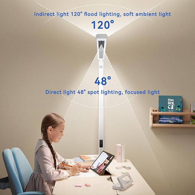 100W LED Floor Lamp for Office, 76.6'' Dimmable 4000K 10400LM Natural Full Spectrum Daylight Eye-Caring Standing Lamp with Rotatable Lamp Head for Office Meeting Room Studying Room Workshop