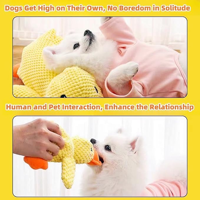 2024 New Calming Duck Dog Toy, Emotional Support, Yellow, Plush, Interactive for Boredom, Dog Companion, Large 17.7*15in