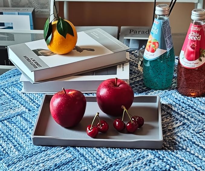 Gray Small Serving Tray (9.5 x 7 inch), Countertop Organizer for Bathtub Bathroom Vanity Items, Serving Accessory, Coffee, Drinks, Tea, Party, Spa, Perfume and Display Use.