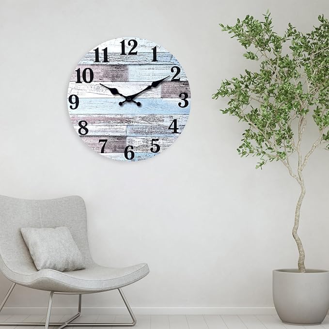 XNM Wood Extra Large Clocks Battery Operated Decorative 24 Inch Nautical Grey Rustic Wall Clock for Office Round Wall Clock Silent(MDF No Solid Wood)