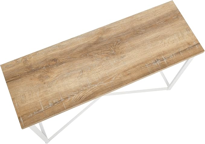 Household Essentials Jamestown Console Sofa Table Coastal Oak Rustic Wood Grain and White Metal