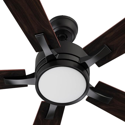 CEME 56" Ceiling Fan with Light and Remote, 10 Speeds Reversible DC Motor Outdoor Ceiling Fan, 3 Light Colors Dimmable, Compatible with Alexa, Siri & Google Home, Dark Walnut & Reddish brown