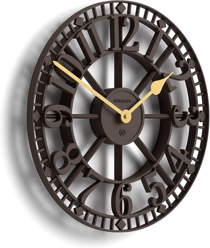 NEWGATE® Warehouse Wall Clock | Skeleton Clock | 16 inch | Mocha Brown with Brass Hands | Contemporary Vintage Style for Kitchen, Living Room or Office