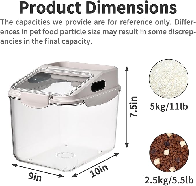 Fhiny 5.5LB Dog Food Storage Container, Airtight Pet Treat Bin Translucent Dry Food Grain Storage Barrels Sealed Bucket Moisture-Proof Plastic Cat Puppy Food Bin with Seal Locking Lid Keep Fresh