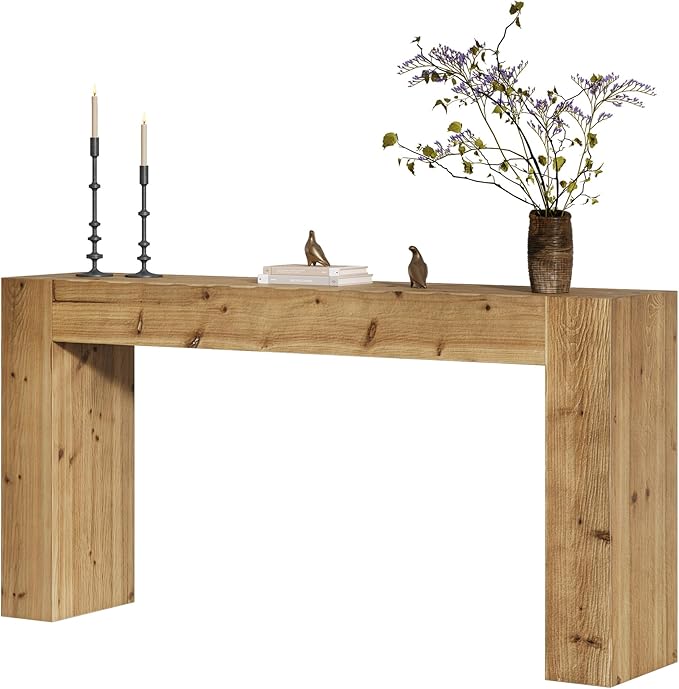 Solid Wood Console Table, 63-Inch Farmhouse Sofa Table Behind Couch for Entryway, Living Room, Foyer, Easy Assembly (Light Wood)