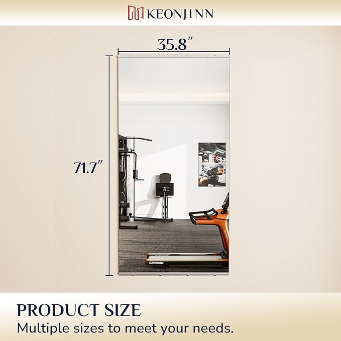 Keonjinn Home Gym Mirror, 72" x 36" Workout Mirrors for Home Gym, Frameless Tempered Glass, Full Body Wall Mirrors for Fitness Exercise, Yoga Room, Dance Studio, Garage