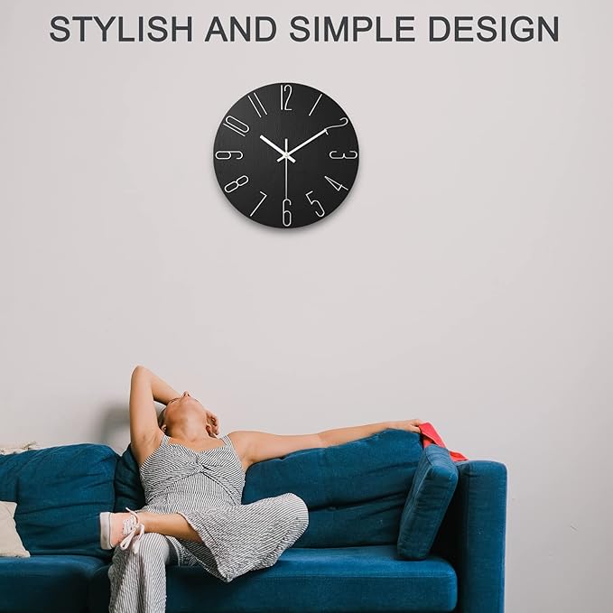 Wall Clock, Silent Clock, Wall Clocks Battery Operated， 12 inch Modern Wall Clock, Suitable for Offices, Living Rooms, Kitchens, Homes, Schools (Black)