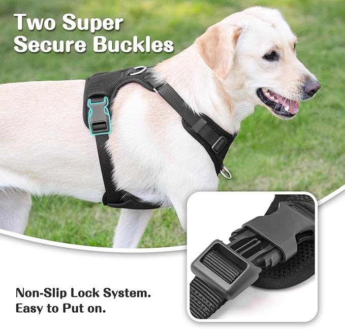 No Pull Dog Harness for Small Medium Large Dogs - Adjustable Two-Layer Mesh Dog Vest with Dual Clip, Escape Proof, Quick Release, Lightweight Breathable Mesh for Walking Hiking (Black,S)