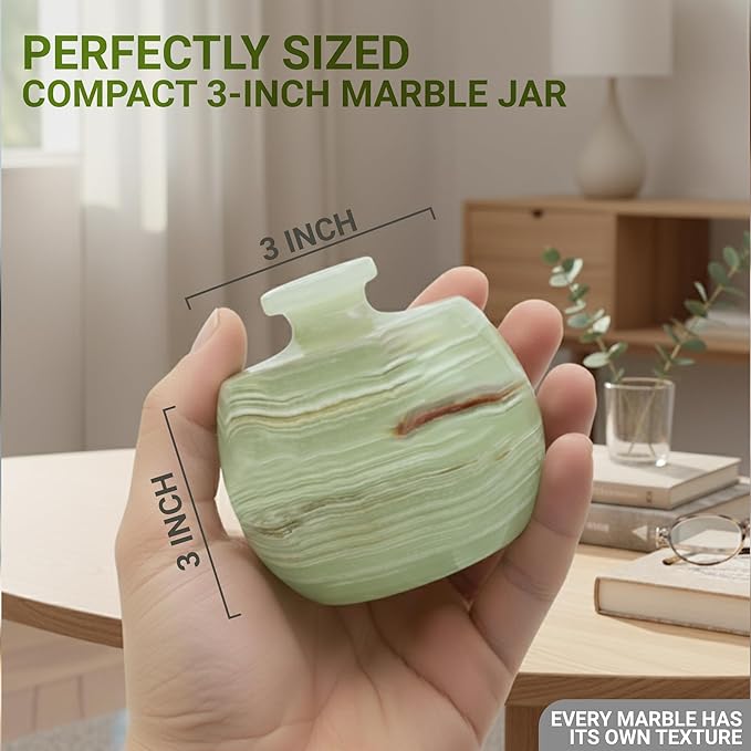 Natural Marble Candy Jar Handmade Cover Pot Storage - Deep Covered Kitchenware Jar Container, Onyx Green