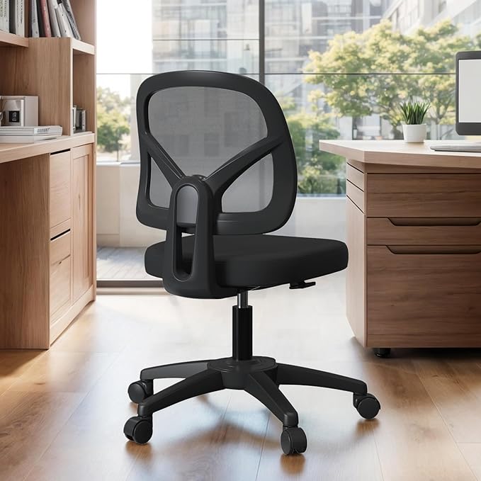 No Arms Small Office Computer Mesh Chair with Swivel Wheels Height Adjustable for Child and Adult