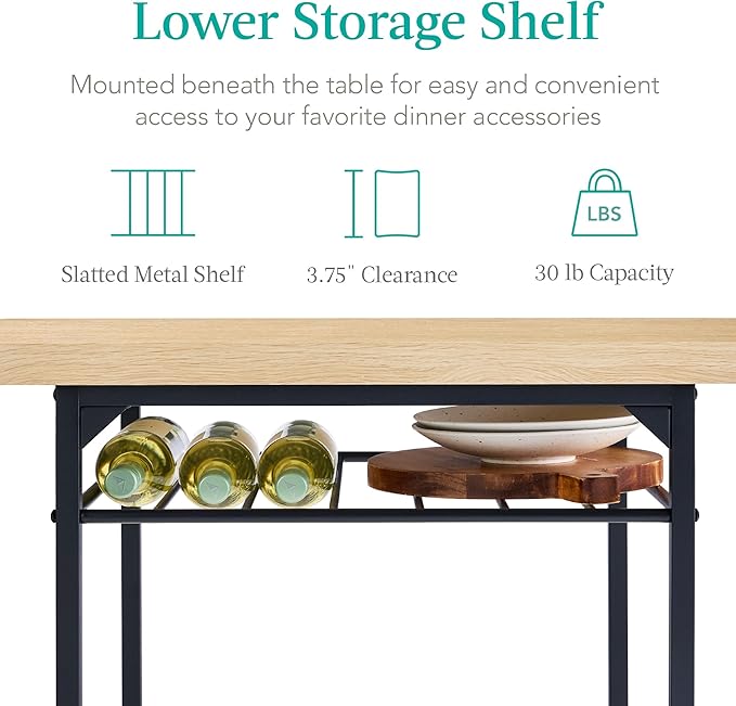 Best Choice Products 3-Piece Modern Dining Set, Space Saving Dinette for Kitchen, Dining Room, Small Space w/Steel Frame, Built-in Storage Rack - Natural/Black