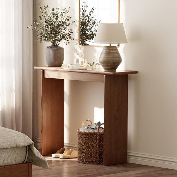 AQIMUELE Wood Console Table for Entryway, Mid Century Modern Console Table, Walnut Sofa Table for Living Room, Hall Way, Walnut Color