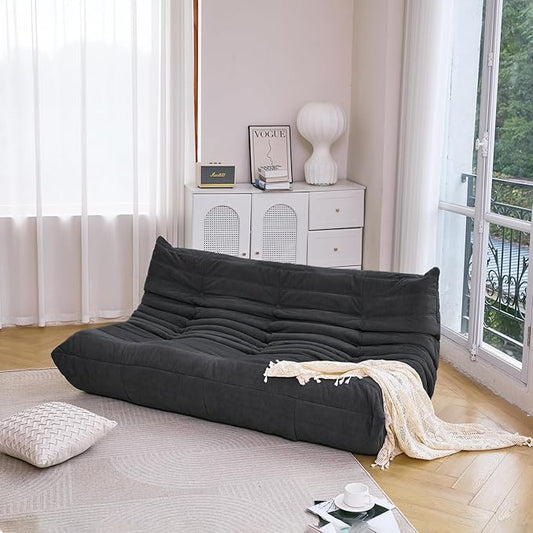 N&V Fireside Chair, Mid Century Armless Floor Sofa, Soft Premium Microfiber Floor Lounge Chair, Foam Sofa Accent Chair for Living Room Bedroom and Office (Black, Three Seater)