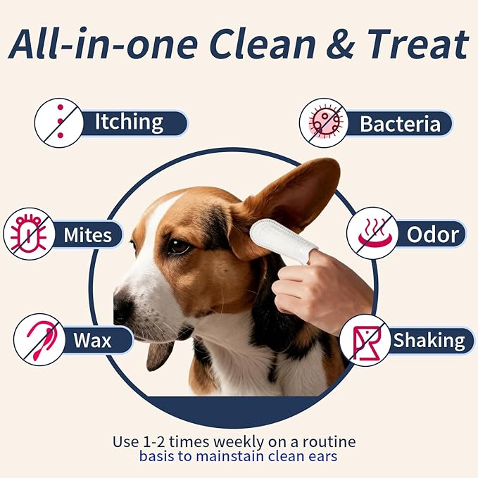 MIOSSZI Dog Ear Cleaner - Finger Wipes for Dogs & Cats Ear Wipes for Itch Relief Remove Wax & Odor, Dog Teeth Cleaning Wipes-Dog Ear Finger Wipes 50ct