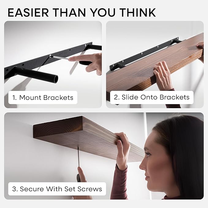 Homeforia Classic Walnut 18 inch Floating Shelf, High End Solid Real Wood Small 18inch Floating Shelves for Wall Mounted, 18in Floating Shelves, Heavy Duty Bracket, 18 X 6.5 X 1.75 inches, Set of 4