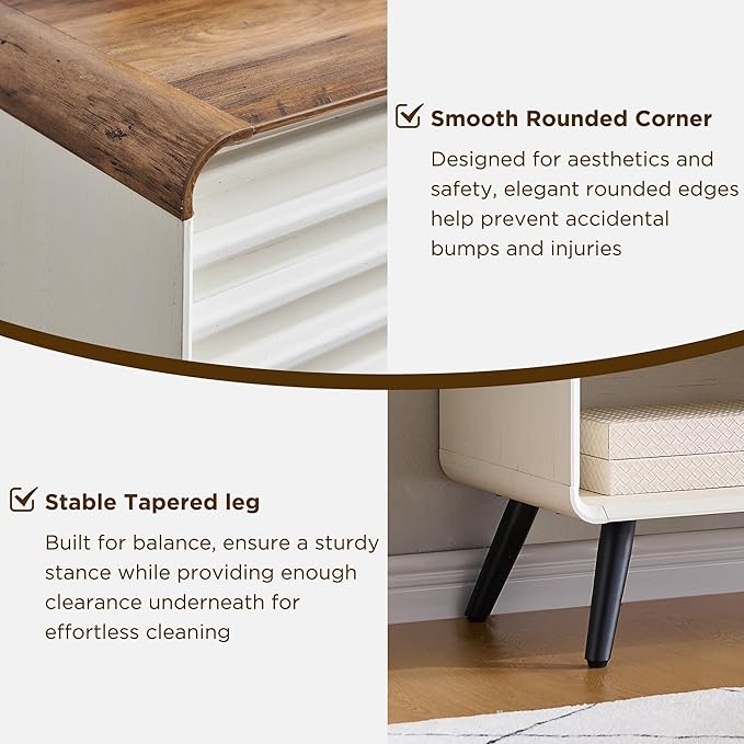 RedLemon 46" Entryway Table, Mid Century Modern Console Table with Slatted Sliding Door, Storage Shelf Wood Sofa Table Behind Couch for Hallway, Living Room, Foyer, Antique White