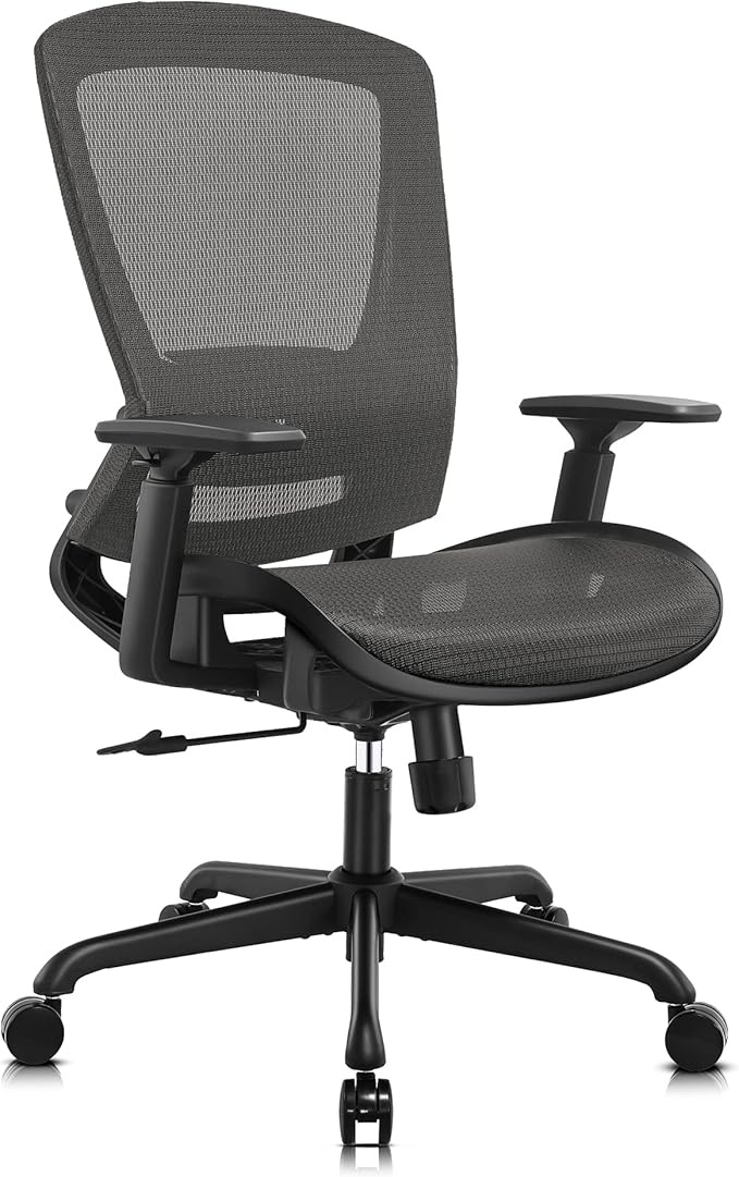 ELABEST T96 Mesh Office Chair,Ergonomic Computer Desk Chair,Sturdy Task Chair- Adjustable Lumbar Support & Armrests,Tilt Function,Comfort Wide Seat,Swivel Home Office Chair