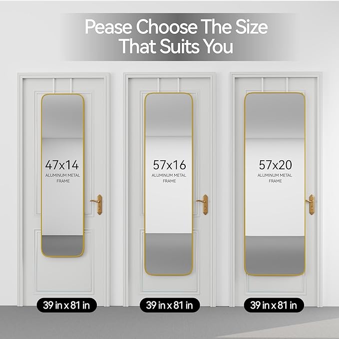 47x14 Mirror Full Body Length Door Hanging/Rope Hang/Wall Mounted Metal Frame Rectangle Mirrors for Bedroom Bathroom Dressing Living Room 47 inch Gold