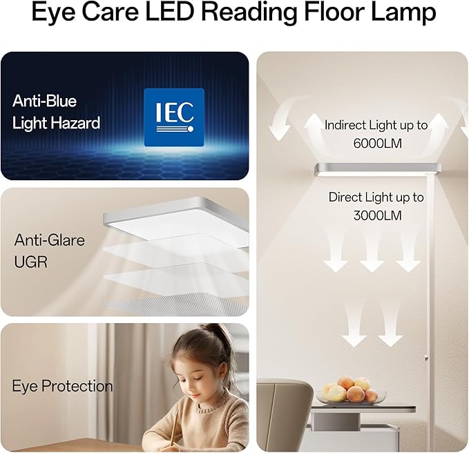 Homelist LH1 Superlight 77'' Floor Lamp, 100W Full-Spectrum Eye-Care Bright Floor Lamp for Reading, Office Work, 9000LM LED Standing Lamp Dimmable, Perfect for Family Living Room, Home Office