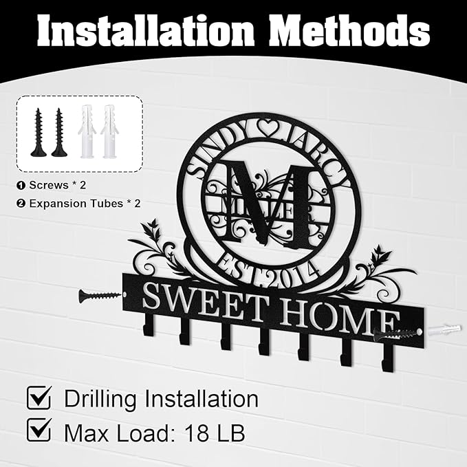 Personalized Metal Key Holder Wall Mount, Custom Last Name Key Holder for Wall, Home Decor, Decorative Key Rack Coat Hooks for Entryway Office Kitchen Doorway, Housewarming Gifts