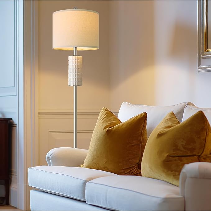 PoKat Silver Ceramic Floor Lamp for Living Room Bedroom, 64" Modern Tall Standing Lamp with Rotary Switch, Traditional Living Room Lamp for Corner, Home Office, Nursery