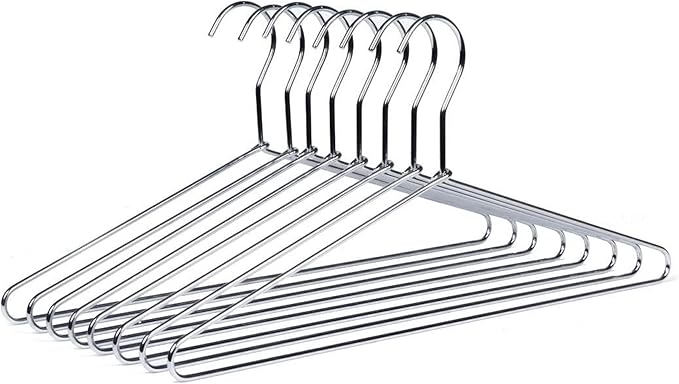 Amber Home 10 Pack Heavy Duty Metal Shirt Coat Hangers, Stainless Steel Clothes Hanger with Polished Chrome, 17 Inch Silver Metal Wire Hanger