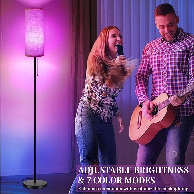 Floor Lamp for Living Room, Modern Standing Lamps with Lampshade, Minimalist Tall Lamp with Chain Switch for Living Room, LED Bulb Included (Beige Shade-RGB Bulb)