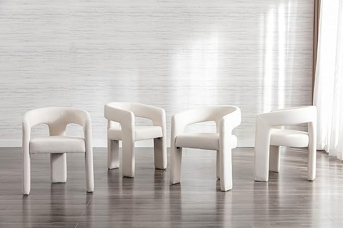 Set of 6 Modern Velvet Fabric Upholstered Dining Chairs with Open-Back, Cute Barrel Side Chairs Kitchen Armchair Accent Chairs for Dining Room Bedroom, Ivory