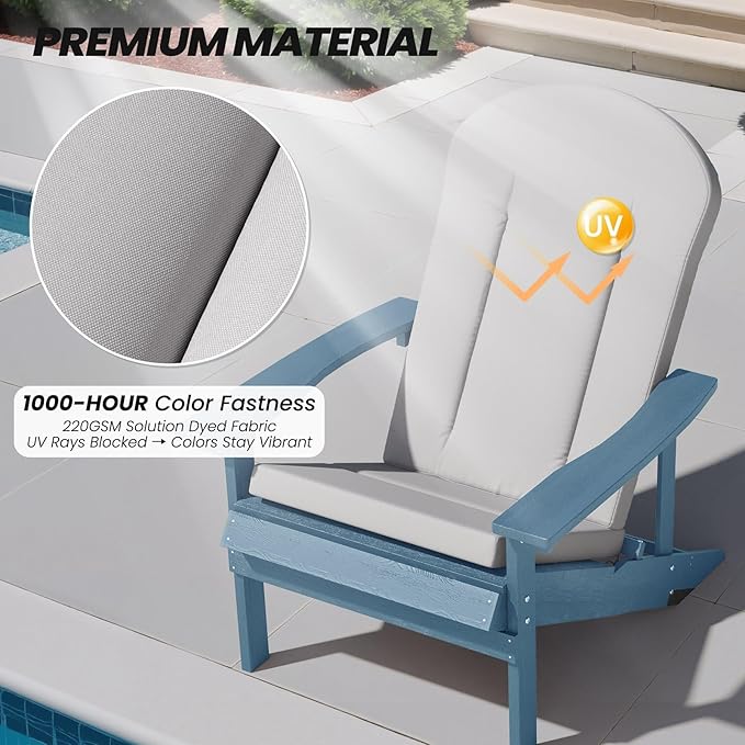 Crestlive Products Adirondack Chair Cushion Outdoor Rocking Chair Cushion Water Resistant 50x20x2 Inch High Back Patio Replacement Cushions, Light Grey