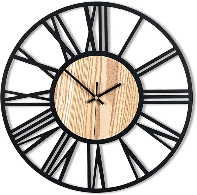 20inch/50cm Large Wall Clocks for Living Room Decor,Bedroom,Battery Operated,Metal,Decorative,Analog,Silent,Non Ticking Big Wall Clock(Wooden Roman Numerals, 20 inches)