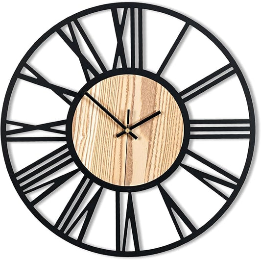 20inch/50cm Large Wall Clocks for Living Room Decor,Bedroom,Battery Operated,Metal,Decorative,Analog,Silent,Non Ticking Big Wall Clock(Wooden Roman Numerals, 20 inches)