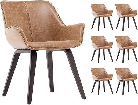 Yellow Set of 6 PU Leather Living Room Chairs Modern Upholstered Accent Chairs Dining Room Chairs (Yellow, 6)