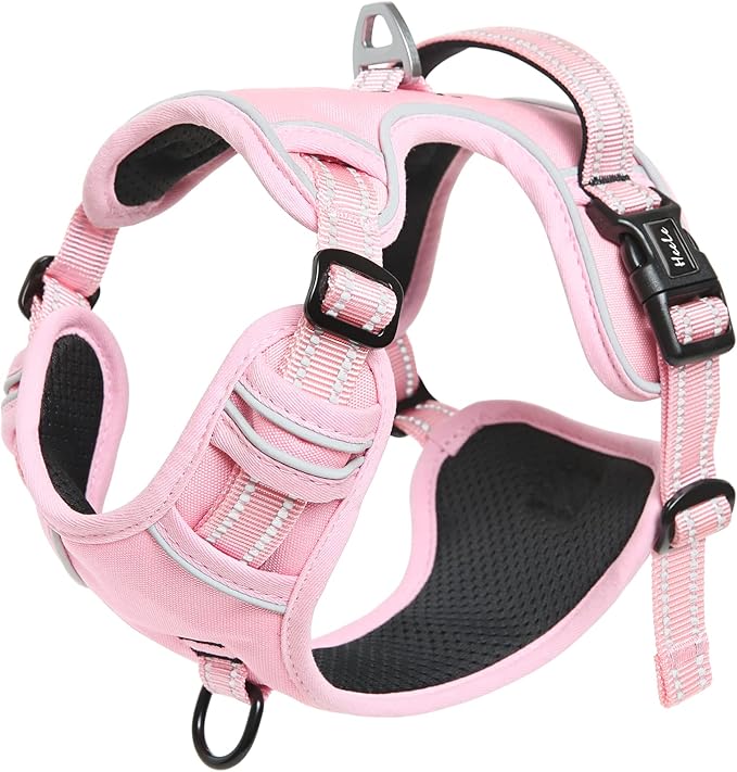 HEELE Dog Harness, No Pull Adjustable Padded Reflective Harness for Small Medium Large Dogs with Handle for Walking Training, Pink, M