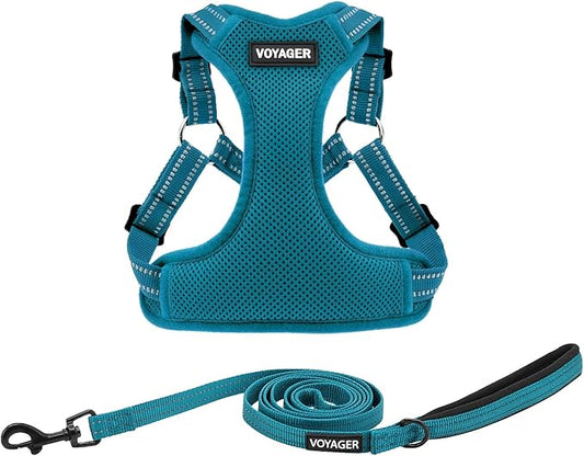 Best Pet Supplies Voyager Adjustable Dog Harness Leash Set with Reflective Stripes for Walking Heavy-Duty Full Body No Pull Vest with Leash D-Ring, Breathable All-Weather - Turquoise, XL