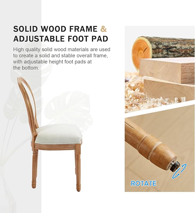 Nrizc French Country Dining Chairs Set of 2, Vintage Farmhouse Dining Chairs with Round Back, Solid Wood Dining Room Chairs, for Kitchen, Bedroom, Dining Room