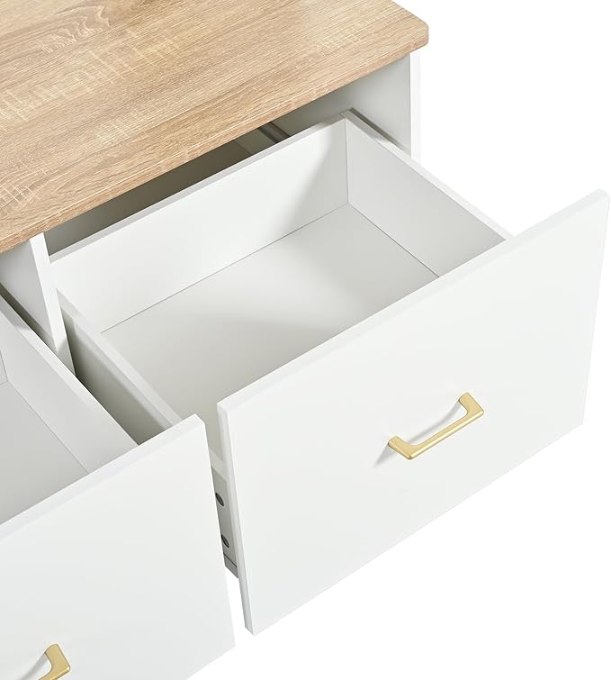 Merax 5-in-1 Hall Tree with Bench and Storage, Modern with Coat Rack, 6 Drawers, 3 Cabinets and 3-Tier Top Storage for Hallway, Entryway, Living Room, White