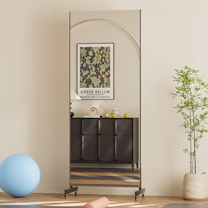brisafe 67"x28" Ultra-Light Mobile Floor Mirror with 360° Wheels, 0.04mm Shatterproof Nano Film for Home Gym/Yoga/Dance Studio & Commercial Use | 60% Insurance Savings | Black