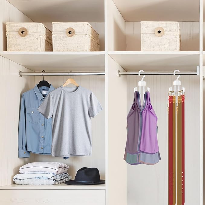 3Pcs Tank Top Hanger, Rotatable Bra Hangers for Closet Organizer, Max 72 Storage Capacity Belt Hanger, Plastic Space Saving Closet Organizers Apartment Dorm Essentials for Bra (3, White)