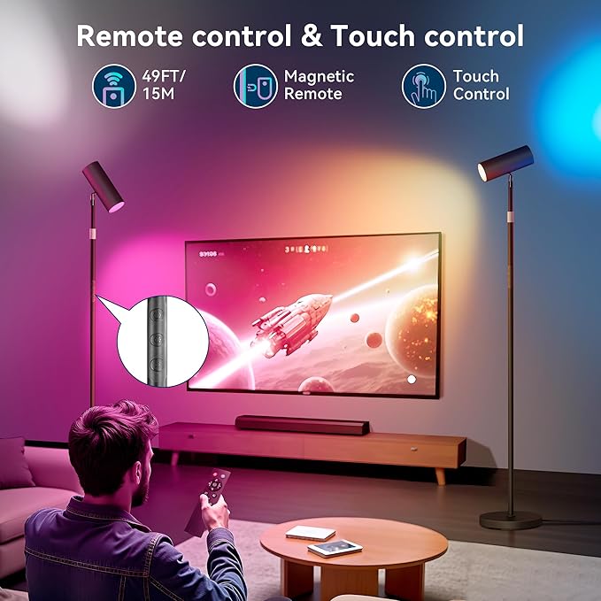Spotlight Floor Lamp, Tall LED Standing Lamp with Remote/Touch Control, 2700K-6500K, Multi Color Changing, Reading Floor Lamp for Living Room, Bedroom, Office & Wall Art, Black RGB