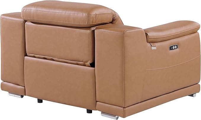 Blackjack Furniture Venice Top Grain Italian Leather Power Recliner Chair with Adjustable Headrest Modern Luxury Seating for Living Room Lounge, Cognac