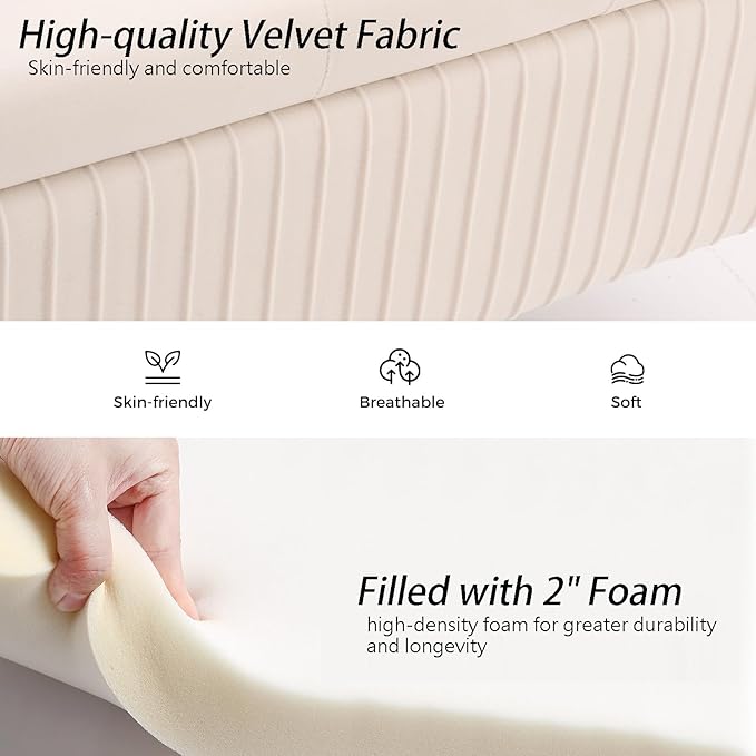 Velvet Storage Bench for Bedroom, Rectangle Upholstered End of Bed Bench Modern Tufted Ottoman with Gold Legs for Living Room/Window/Entryway (Ivory-45.5" W)